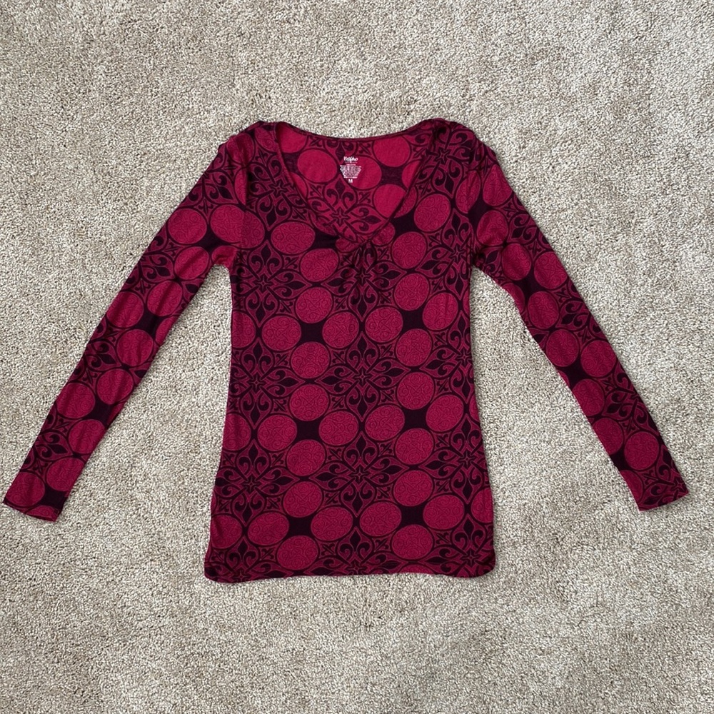 Mossimo V Neck Long Sleeve Patterned Top